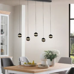 SCHÖNER WOHNEN Lámpara colgante LED Lini negra 5 luces larga 3000 K