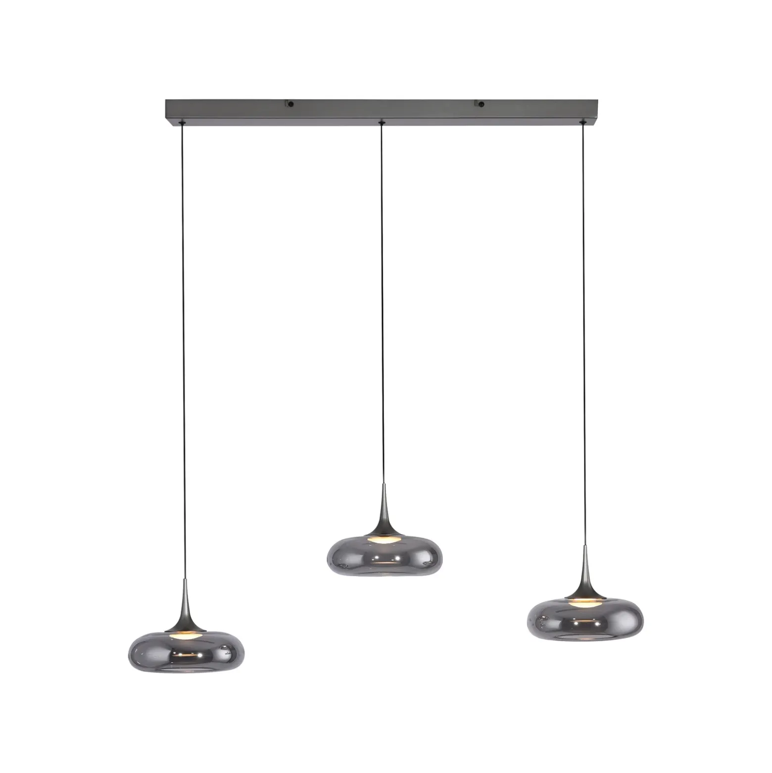 SCHÖNER WOHNEN Lámpara colgante LED Posh 3 luces, cristal ahumado, 3000 K
