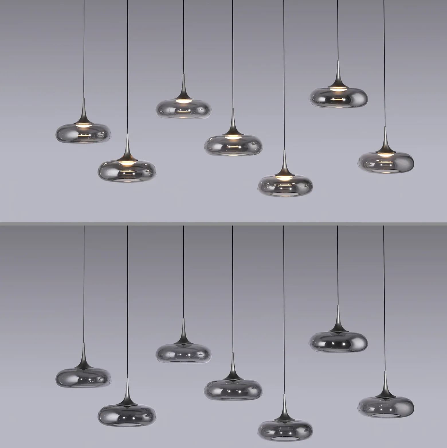 SCHÖNER WOHNEN Lámpara colgante LED Posh 7 luces, cristal ahumado, 3000 K
