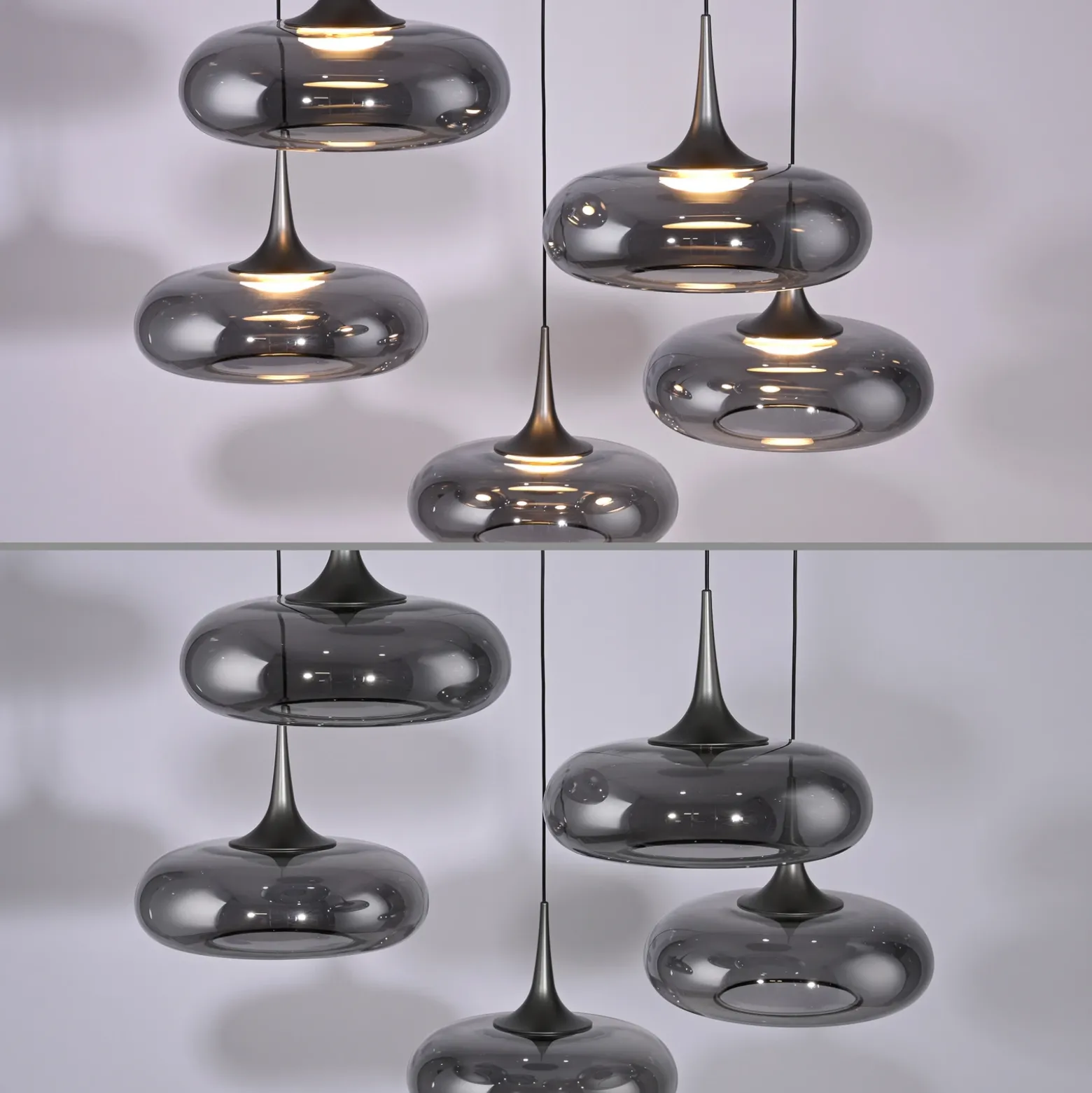 SCHÖNER WOHNEN Lámpara colgante LED Posh 5 luces, cristal ahumado, 3000 K