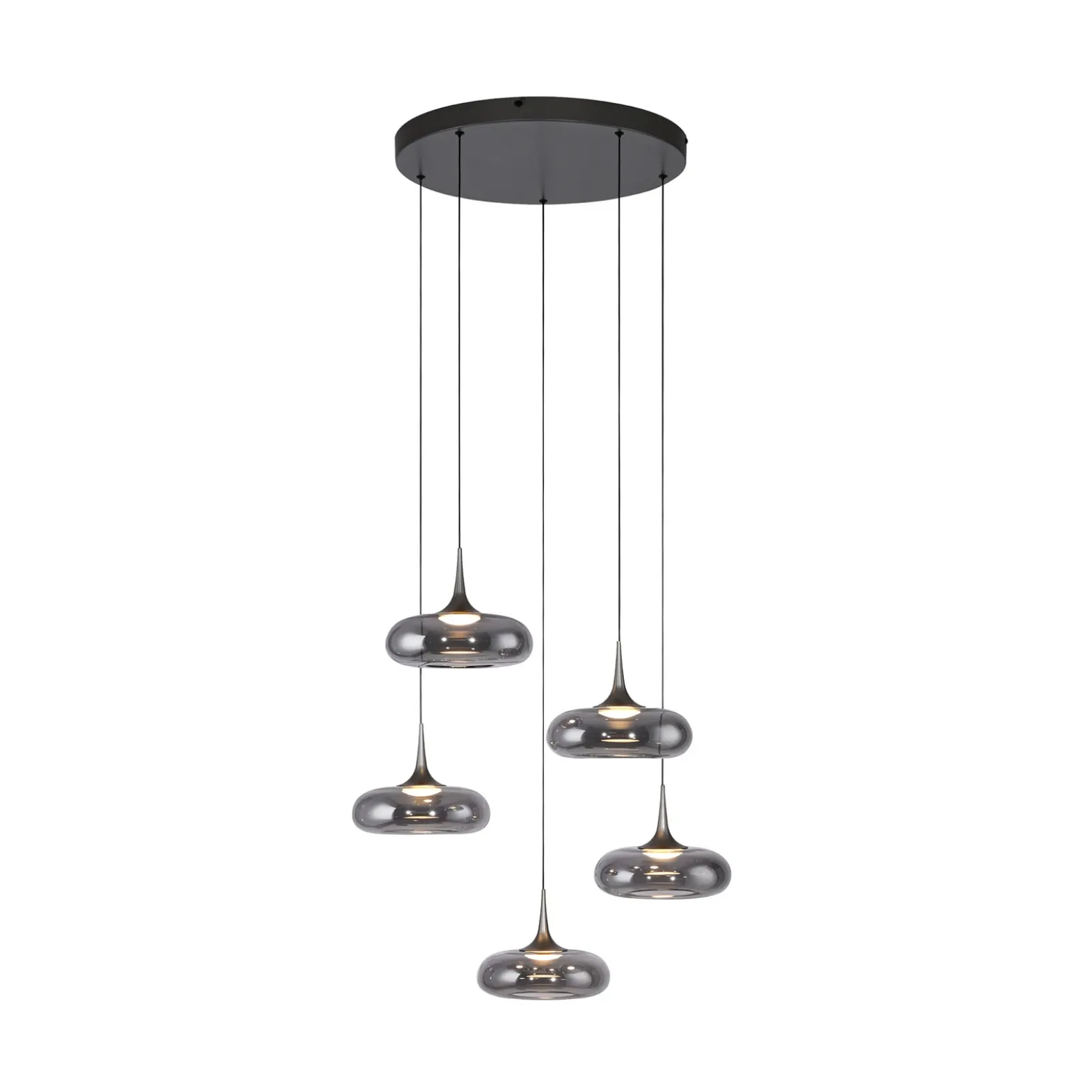 SCHÖNER WOHNEN Lámpara colgante LED Posh 5 luces, cristal ahumado, 3000 K