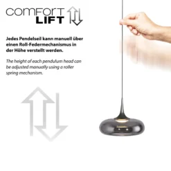 SCHÖNER WOHNEN Lámpara colgante LED Posh 5 luces, cristal ahumado, 3000 K