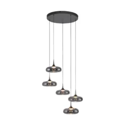 SCHÖNER WOHNEN Lámpara colgante LED Posh 5 luces, cristal ahumado, 3000 K