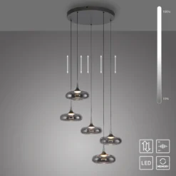 SCHÖNER WOHNEN Lámpara colgante LED Posh 5 luces, cristal ahumado, 3000 K