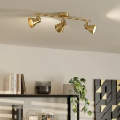 Seras downlight de techo, latón dorado cepillado, 3 luces
