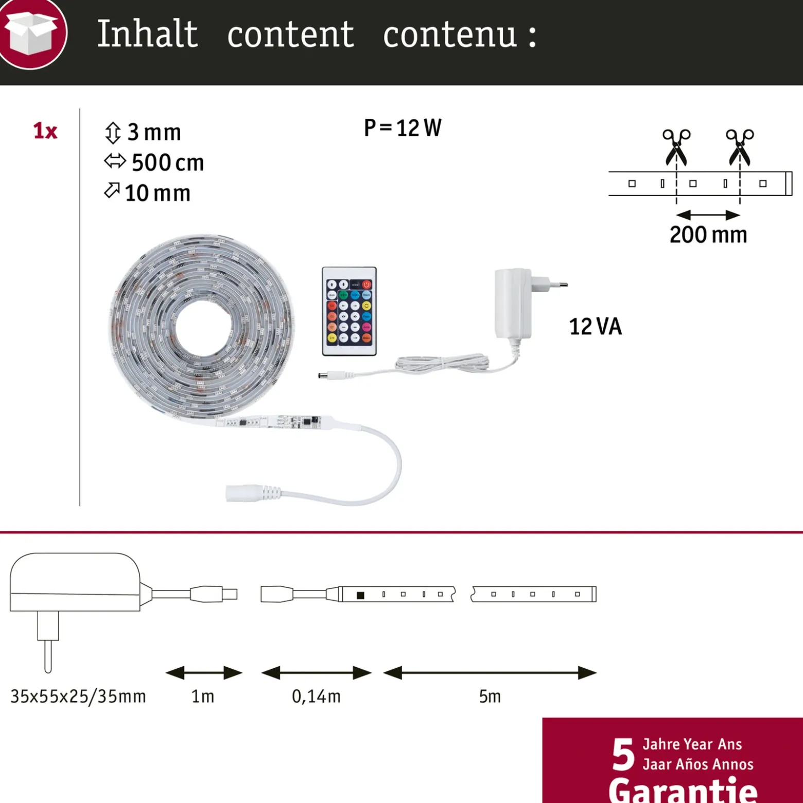 Set de tiras LED SimpLED Motion de Paulmann, 5m control remoto RGB