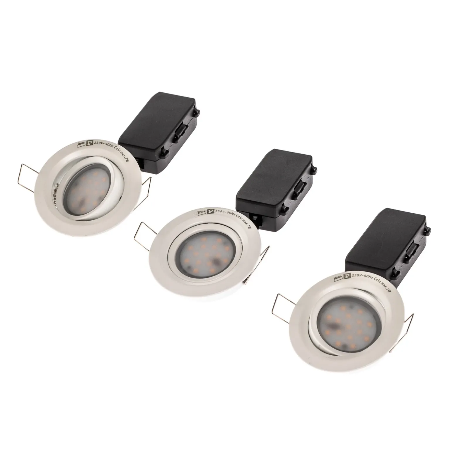 Set 3 lámparas LED empot. Coin Slim, blanco, IP23