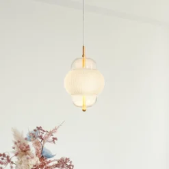 Shahin lámpara colgante, Ø 23 cm, 3 luces, blanco / transparente, cristal
