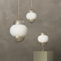Shahin XL lámpara colgante, Ø 38 cm, 5 luces, blanco / transparente,