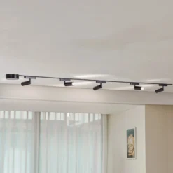 Sistema de rieles de 48 V, focos Lumaro de 5 luces, negros, Ø 4 cm, atenuables