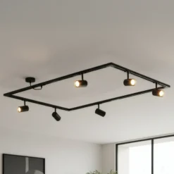 Sistema de rieles Lindby Linaro, GU10, 6 luces, negro, forma de O