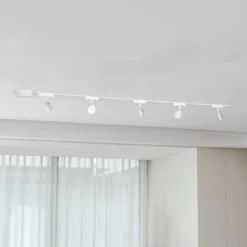 Sistema de rieles Lumaro de 48 V, focos, 5 luces, blanco, Ø 7 cm, atenuables