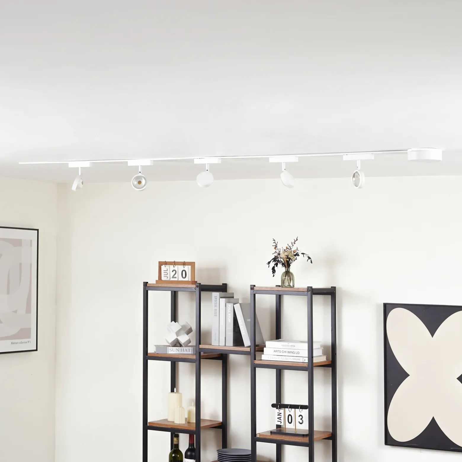 Sistema de rieles Lumaro de 48 V, focos, 5 luces, blanco, Ø 7 cm, atenuables