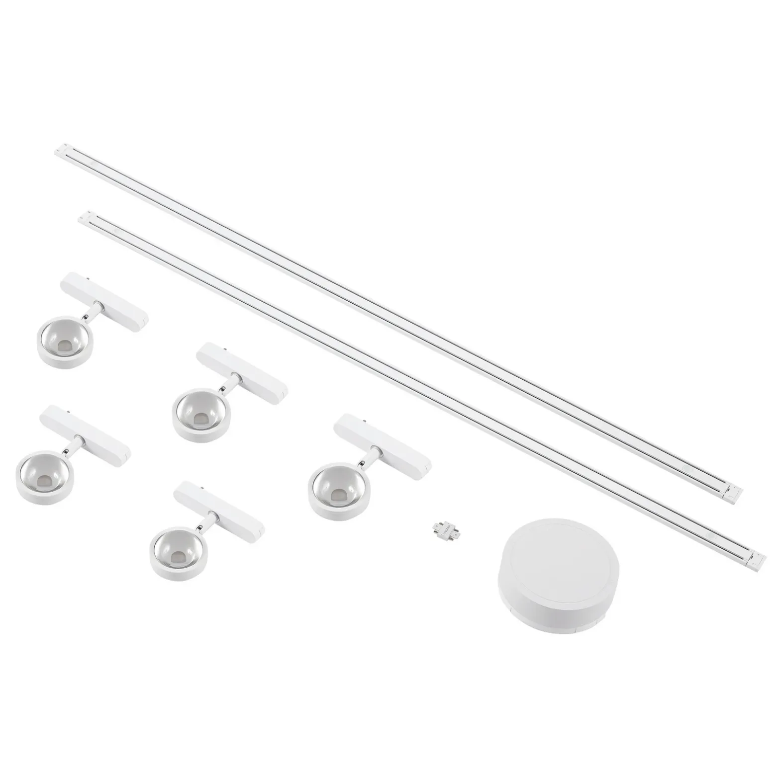 Sistema de rieles Lumaro de 48 V, focos, 5 luces, blanco, Ø 7 cm, atenuables