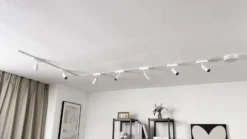 Sistema de rieles Lumaro de 48 V, focos, 7 luces, blanco, Ø 4 cm, atenuables