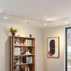 Sistema de riel Lindby Linaro, Ø 7 cm, 5 luces, LED, blanco, CCT