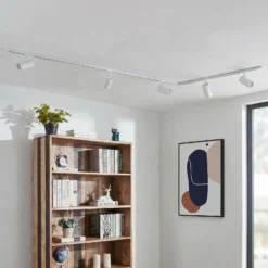 Sistema de riel Lindby Linaro, Ø 7 cm, 5 luces, LED, blanco, CCT
