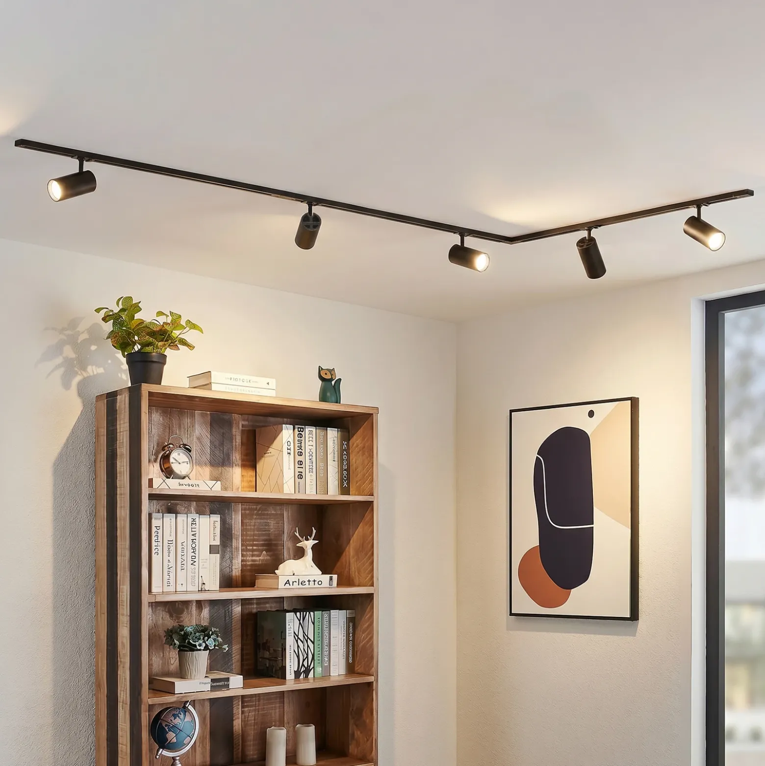 Sistema de riel Lindby Linaro, Ø 7 cm, 5 luces, LED, negro, CCT