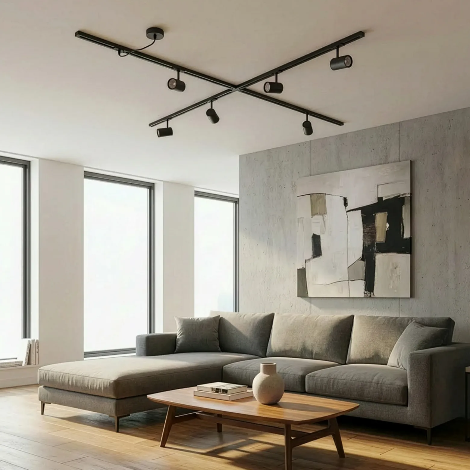 Sistema de riel Lindby Linaro, GU10, 6 luces, negro, forma de X
