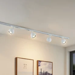 Sistema de riel Lindby Linaro, GU10, 4 luces, blanco, Ø 9 cm