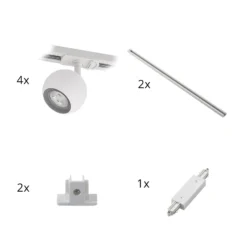 Sistema de riel Lindby Linaro, GU10, 4 luces, blanco, Ø 9 cm