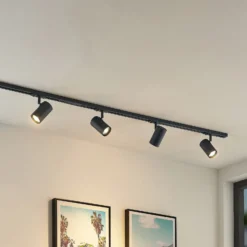 Sistema de riel Lindby Linaro, GU10, 4 luces, negro, Ø 6 cm