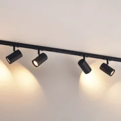 Sistema de riel Lindby Linaro, GU10, 4 luces, negro, Ø 6 cm