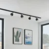 Sistema de riel Lindby Linaro, GU10, 4 luces, negro, Ø 9 cm