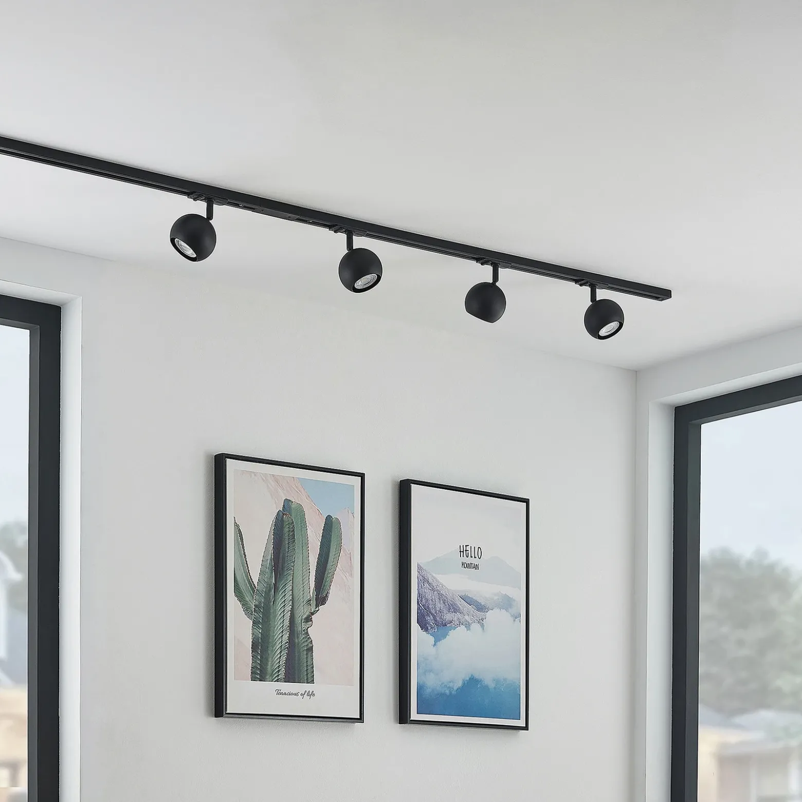 Sistema de riel Lindby Linaro, GU10, 4 luces, negro, Ø 9 cm