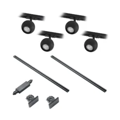 Sistema de riel Lindby Linaro, GU10, 4 luces, negro, Ø 9 cm