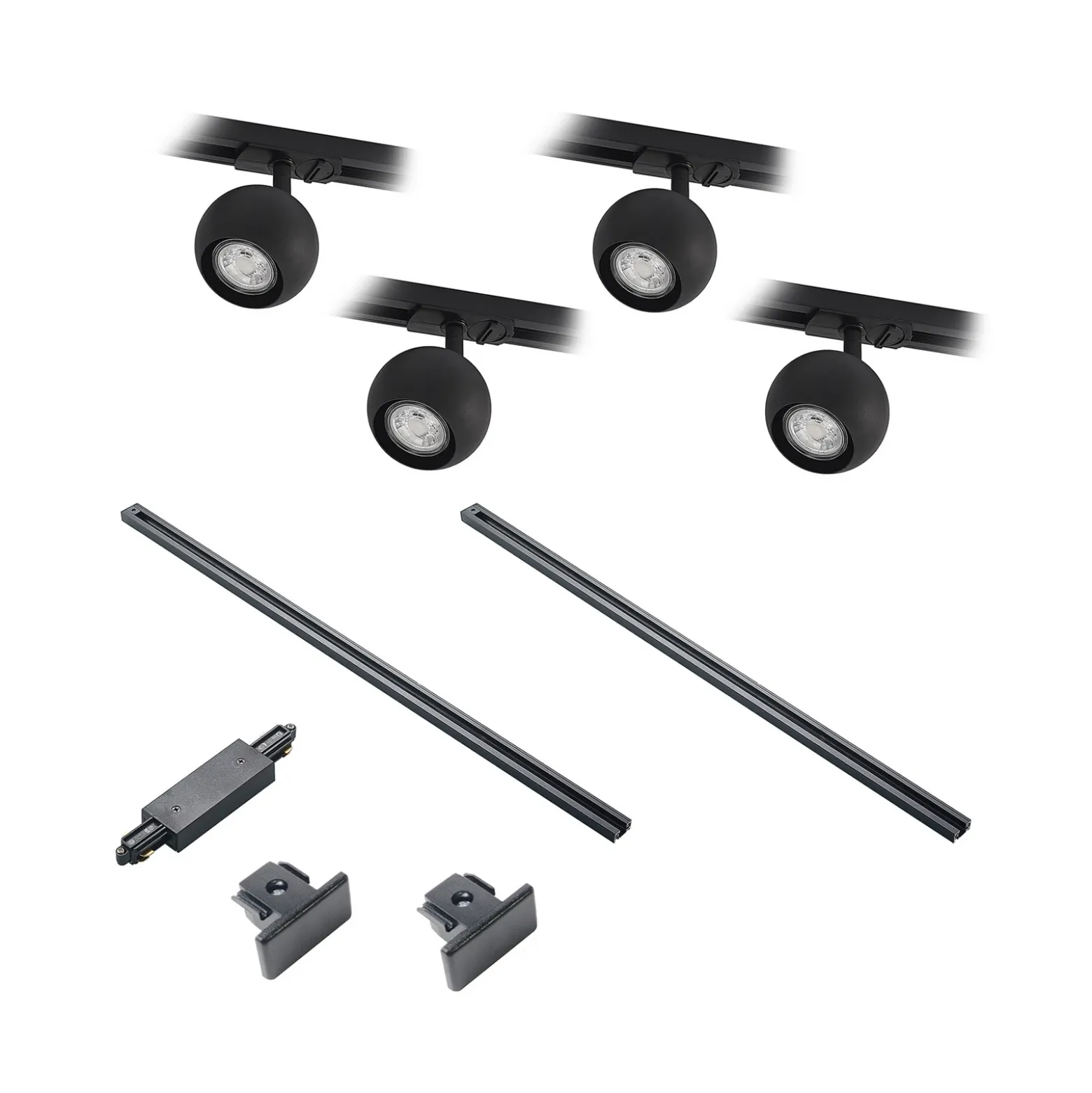 Sistema de riel Lindby Linaro, GU10, 4 luces, negro, Ø 9 cm