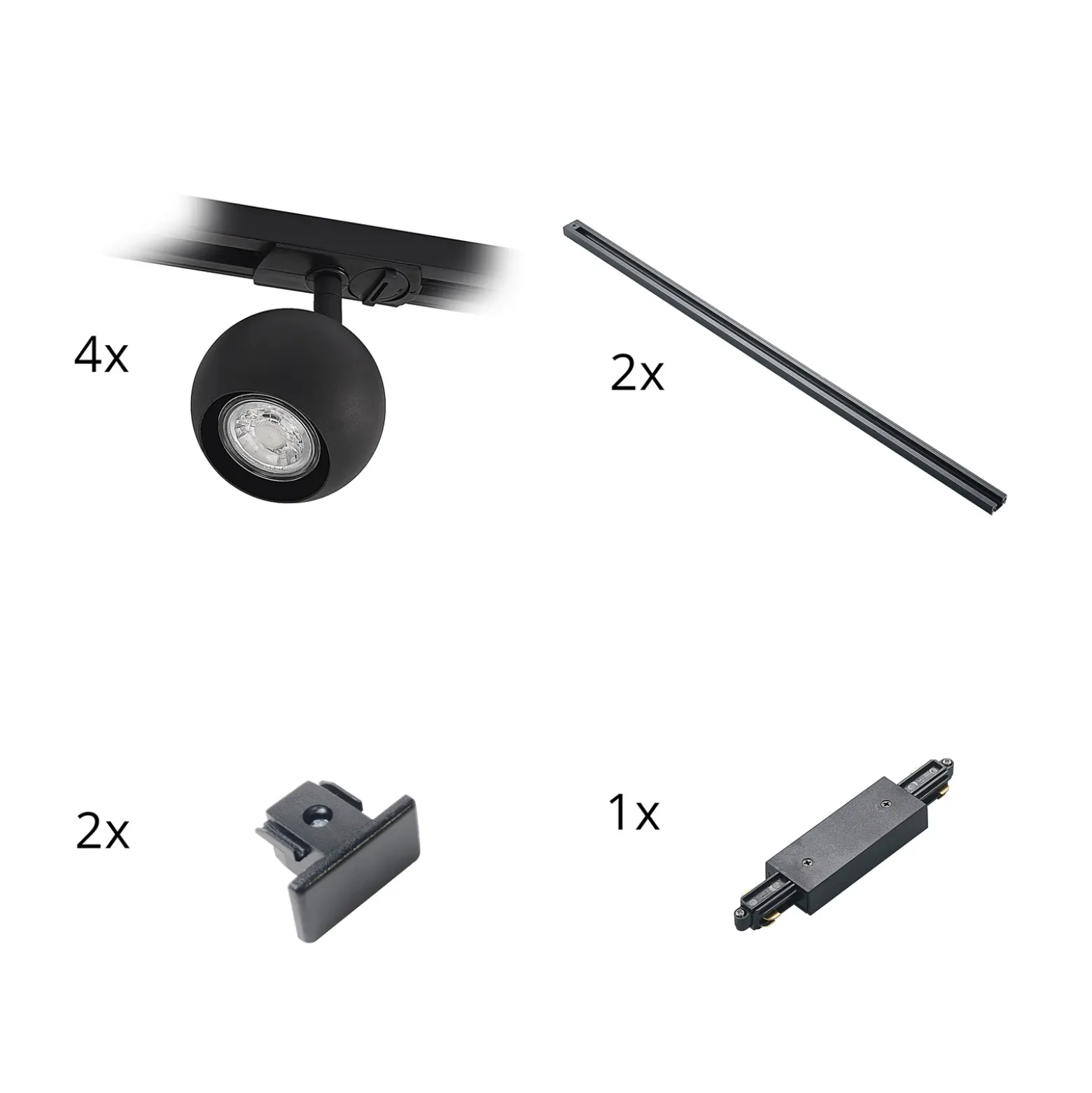 Sistema de riel Lindby Linaro, GU10, 4 luces, negro, Ø 9 cm