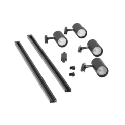 Sistema de riel Lindby Linaro, Ø7 cm, 4 luces, LED, negro, CCT