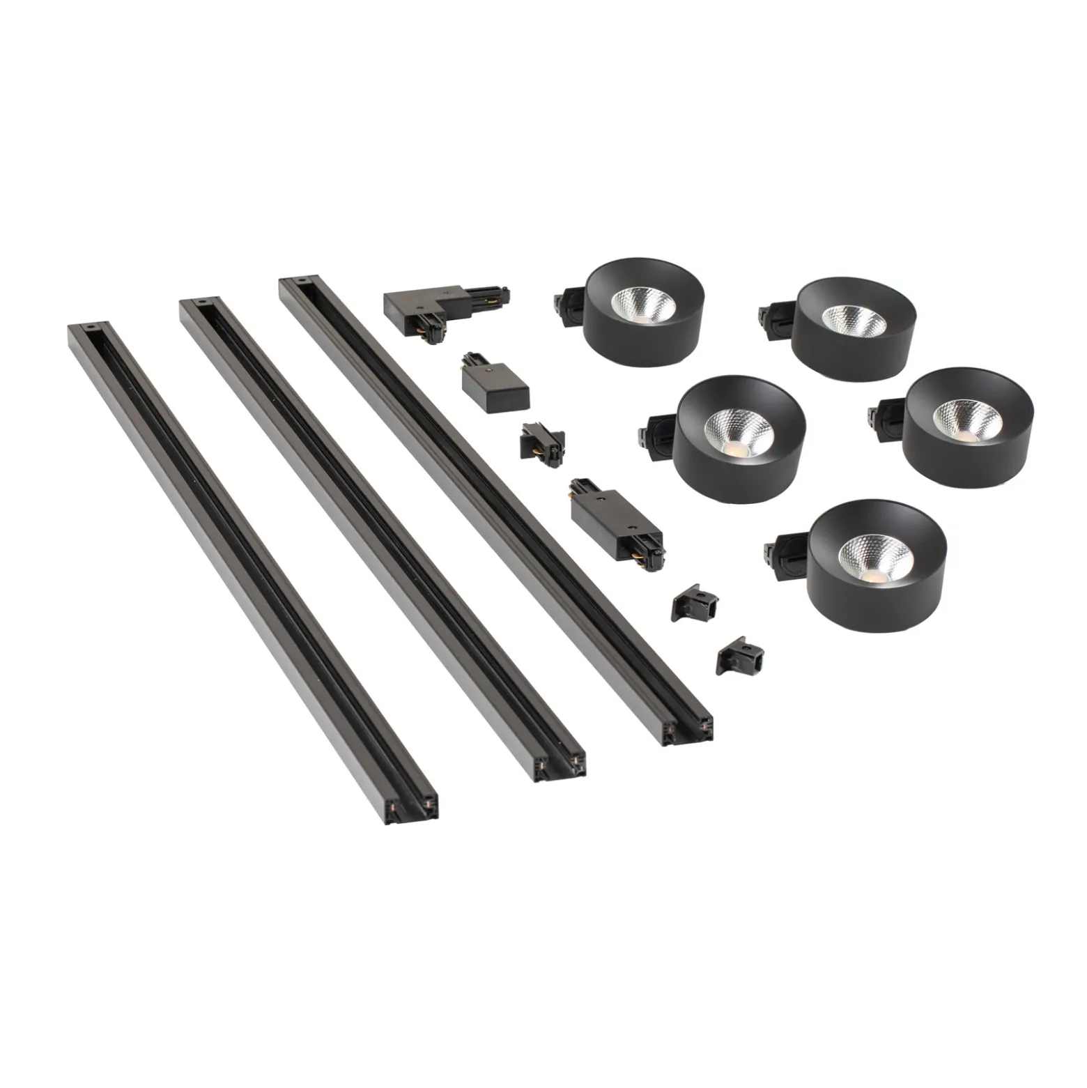Sistema de riel Lindby Linaro, Ø 9,5 cm, 5 luces, LED, negro