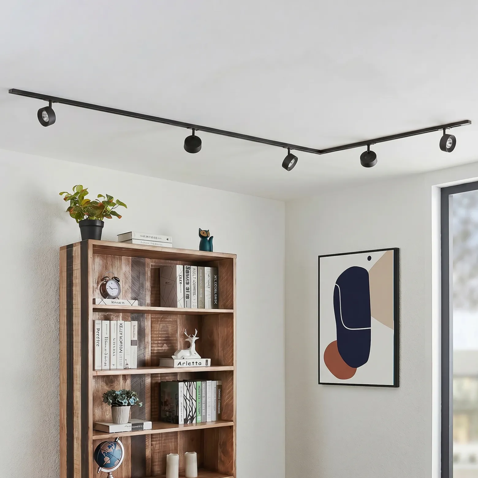 Sistema de riel Lindby Linaro, Ø 9,5 cm, 5 luces, LED, negro