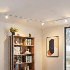 Sistema de riel Lindby Linaro, Ø 9,5 cm, 5 luces, LED, blanco