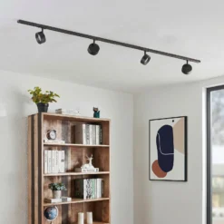 Sistema de riel Lindby Linaro, Ø 9,5 cm, 4 luces, LED, negro