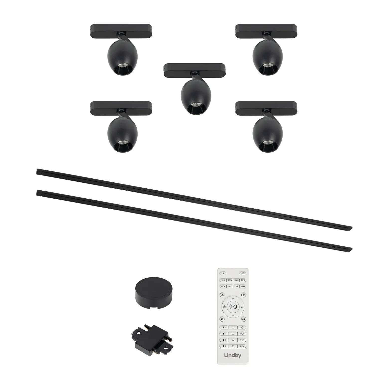 Sistema de riel Lumaro, focos,5 luces,negro,Ø6cm,48V,atenuable