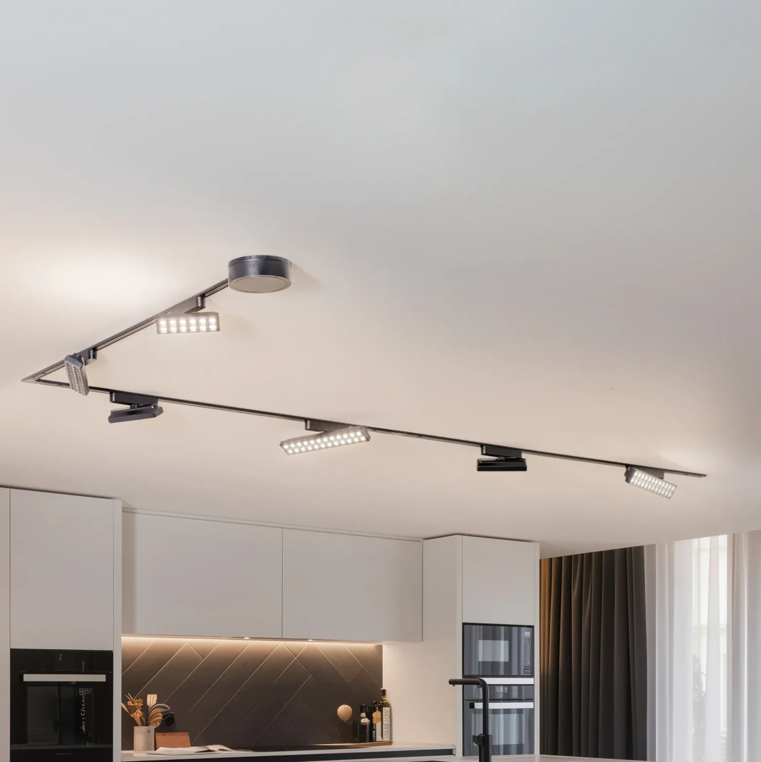 Sistema de riel Lumaro, puntos, 6 luces, negro, 48V, atenuable
