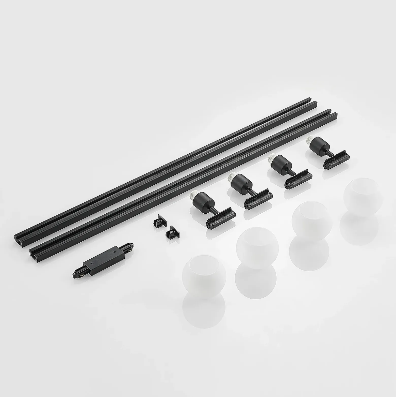 Sistema de riel monofásico Lindby, E14, 4 luces, negro