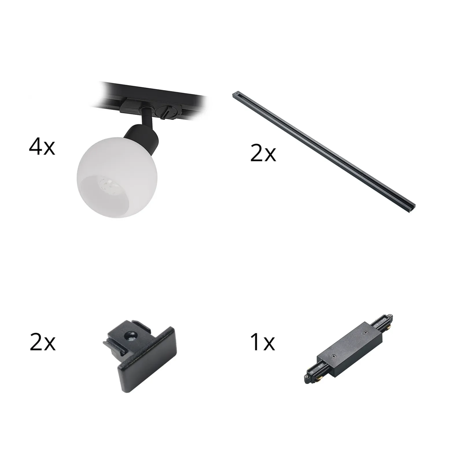 Sistema de riel monofásico Lindby, E14, 4 luces, negro