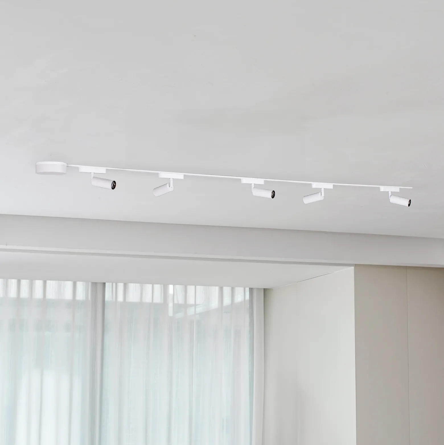 Sistema de riel 48 V Lumaro, focos, 5 luces, blanco, Ø 4 cm, CCT