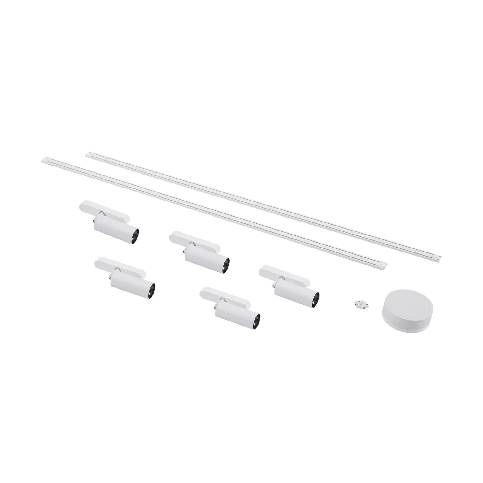 Sistema de riel 48 V Lumaro, focos, 5 luces, blanco, Ø 4 cm, CCT