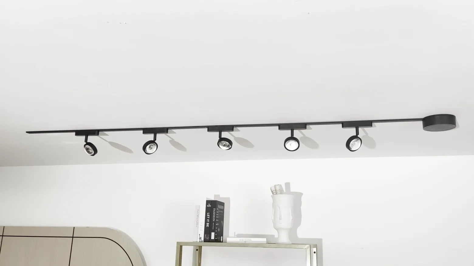 Sistema de riel 48 V Lumaro, focos, 5 luces, negro, Ø 7,3 cm