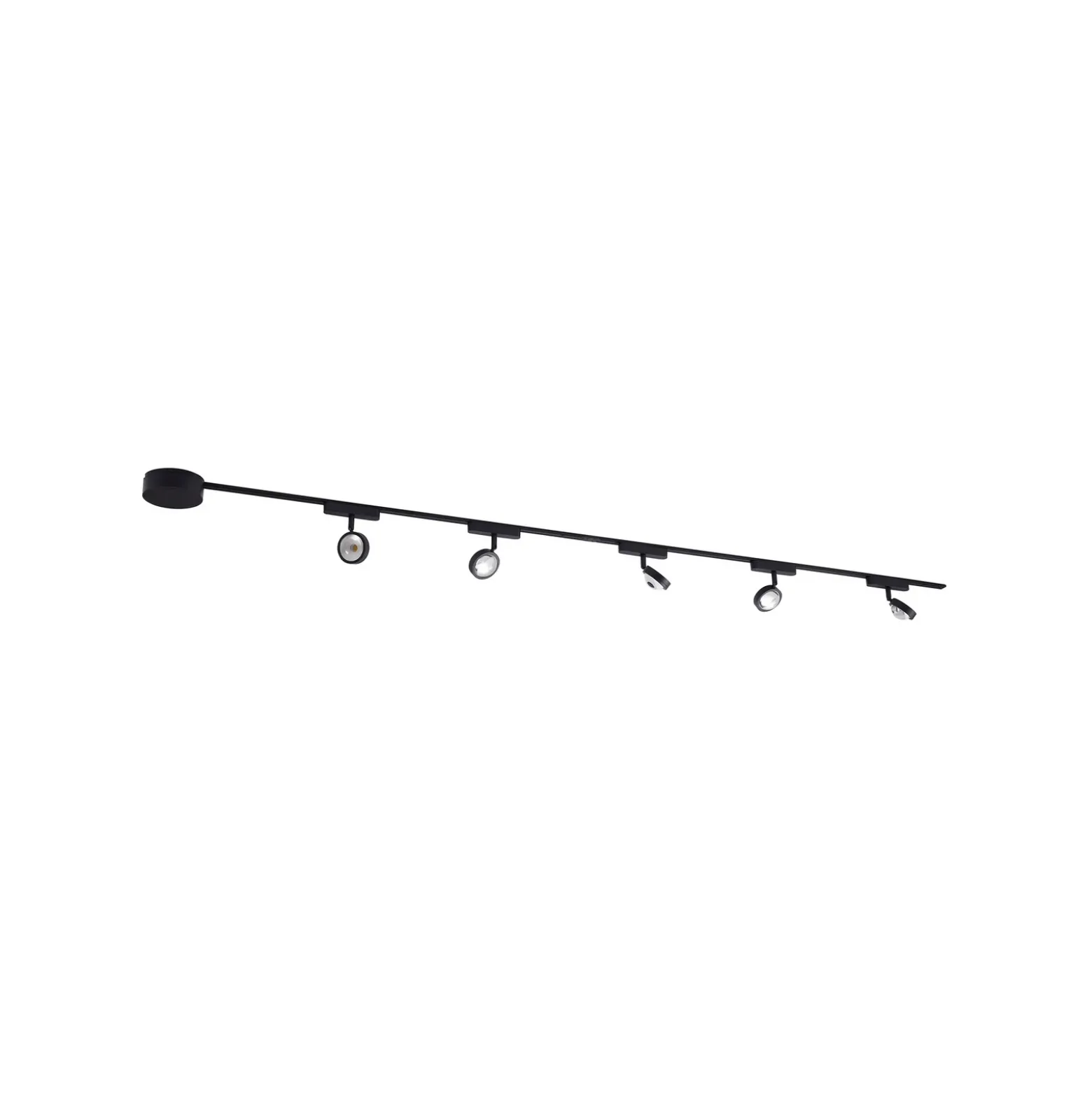 Sistema de riel 48 V Lumaro, focos, 5 luces, negro, Ø 7,3 cm