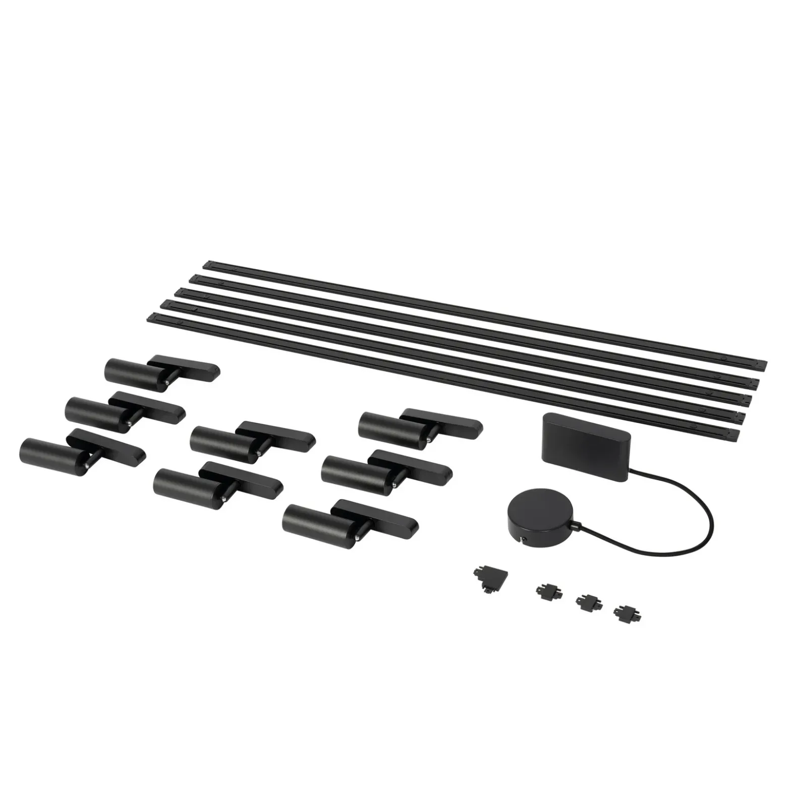 Sistema de riel 48 V Lumaro, focos, 9 luces, negro, 13,1 cm, atenuable