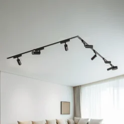 Sistema de riel 48 V Lumaro, focos, 7 luces, negro, Ø 4 cm