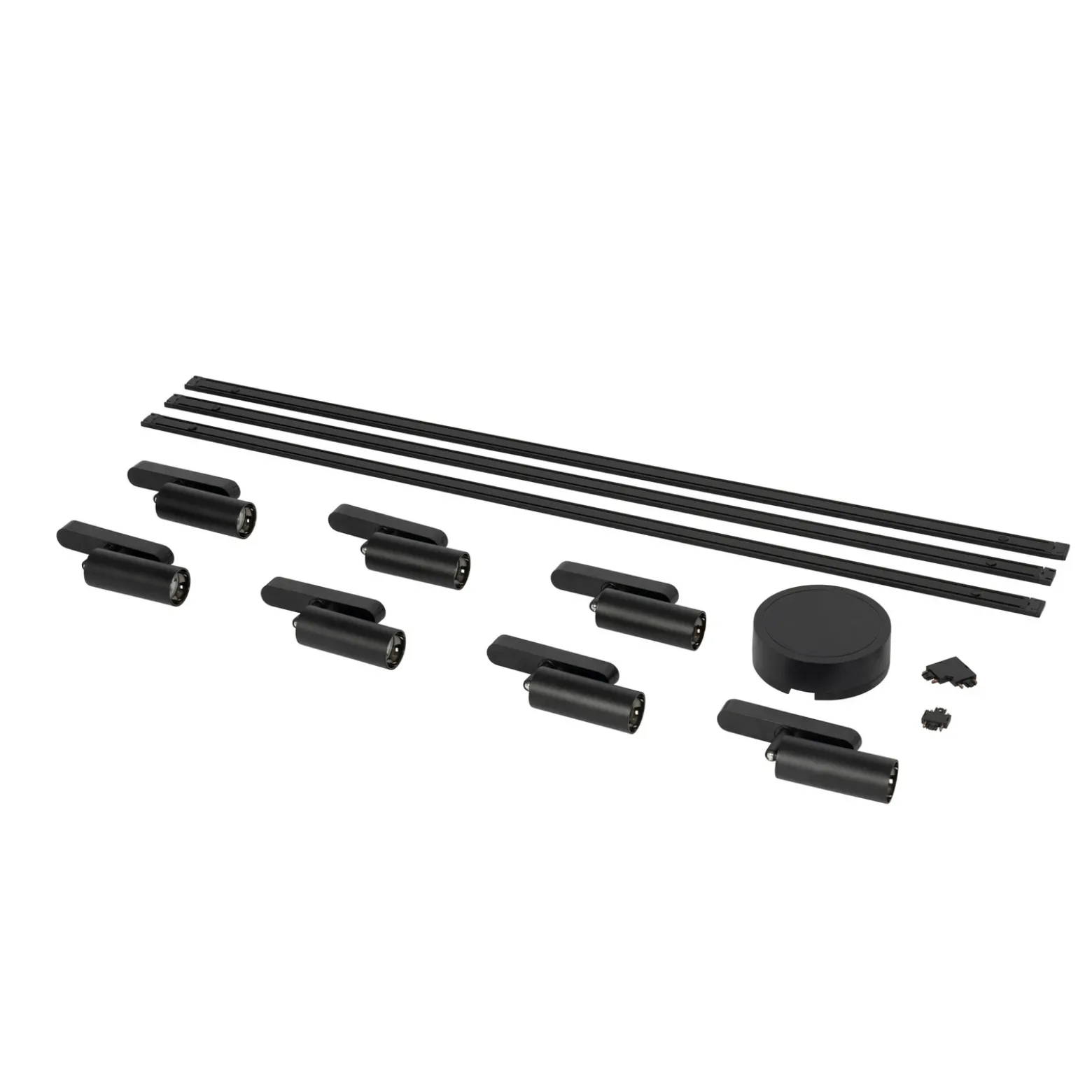 Sistema de riel 48 V Lumaro, focos, 7 luces, negro, Ø 4 cm