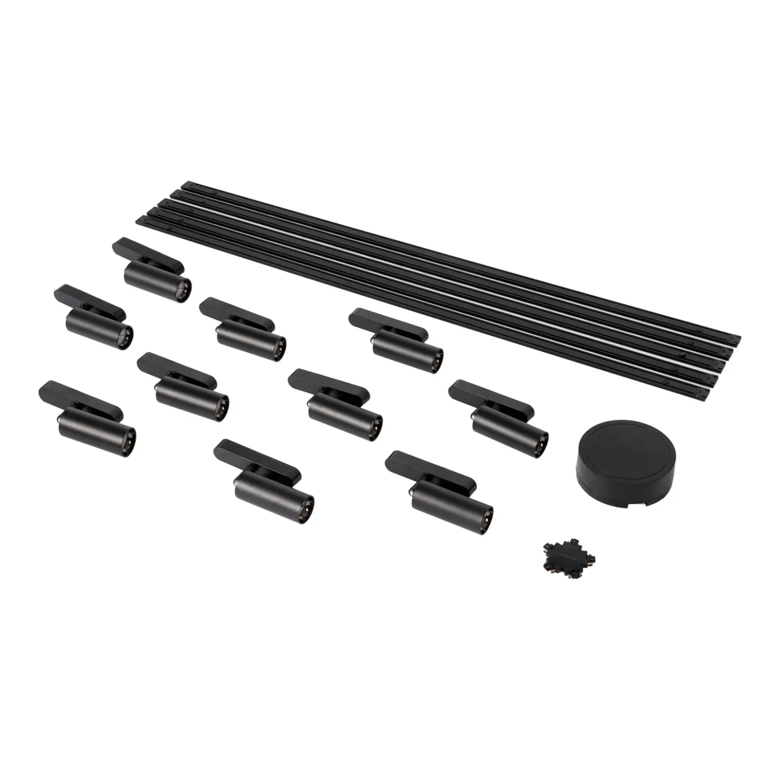 Sistema de riel 48 V Lumaro, focos, 10 luces, negro, Ø 4 cm