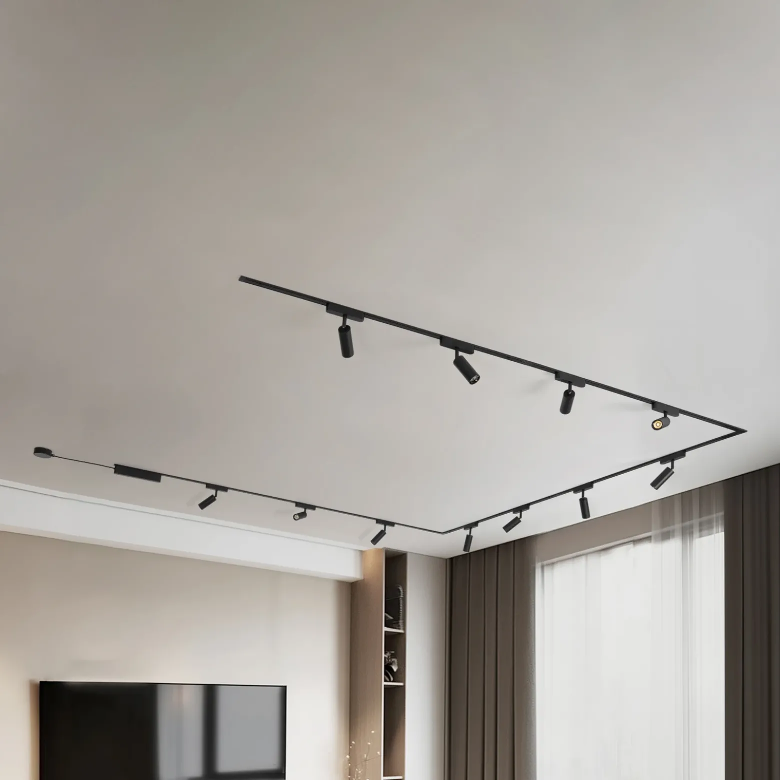Sistema de riel 48 V Lumaro, focos, 11 luces, negro, Ø 4 cm, atenuable